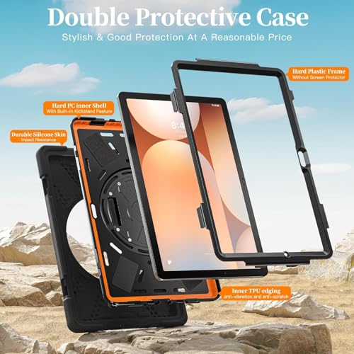 Image of ProElite Cover for Galaxy Tab A11 Plus 11 inch 2025 Cover, Rugged 3 Layer Armor case Cover for Galaxy Tab A11+ 11 inch with Hand Grip & Rotating Kickstand with Shoulder Strap, Black