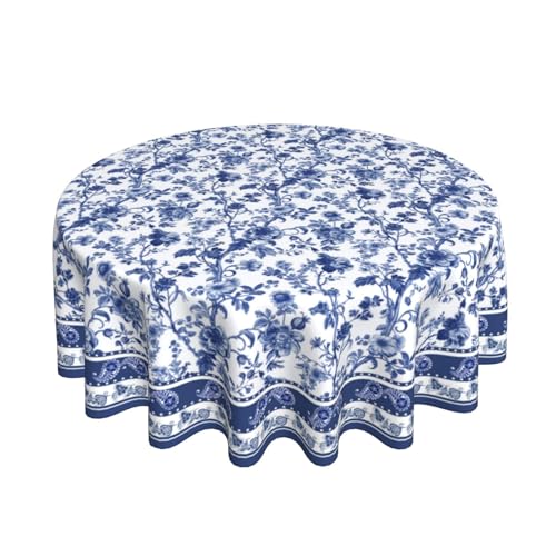 BYONEESS Vintage Floral Round Tablecloth 70 Inch Rustic Blue Flowers Table Cloth Bohemian Style Table Cover for Home Kitchen Dining Picnic Party Indoor Outdoor Decor