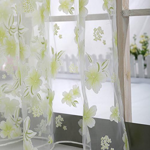 Rcool Flower Sheer Curtain Tulle Window Treatment Voile Drape Valance Panel Fabric Curtain Home Living Room Bedroom Window Decor Curtain (Green)