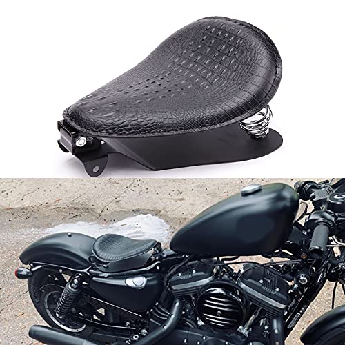 Rich Choices Black Crocodile Leather Solo Seat with Spring Bracket Kit Compatible with Harley Davidson Sportster XL 1200 883 48 Chopper Bobber Seats Custom by Rich Choices - Used condition - US$32.02