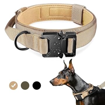 Coleira de Cachorro Tática, Coleira de Nylon para Treinamento Ajustável com Alça de Controle e Fivela de Metal Pesado para Cães Médios e Grandes, Bege(M/Sem Guia)
