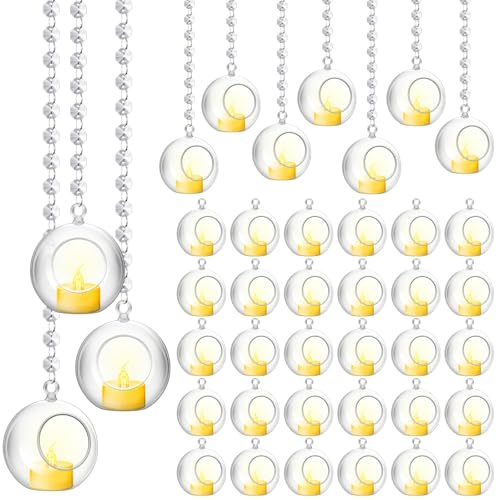 Booson 100 Pcs Hanging Candle Holder Glass Globes Orbs with Crystal 3.15