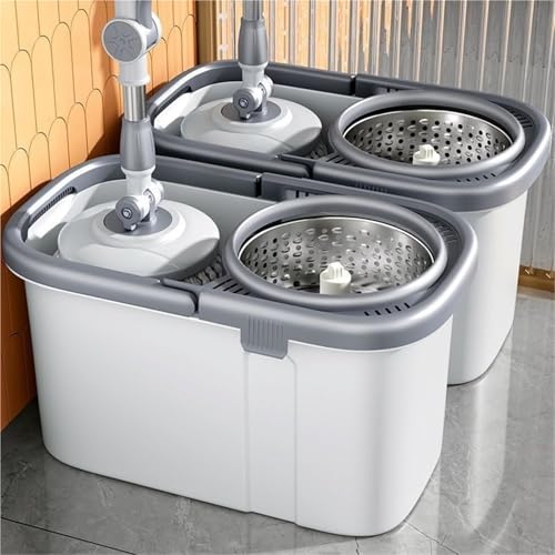 PBENO Bodenwischer Automatische rotierende schnelle Austrocknung, kein Händewaschen, Nasser und trockener Mopp, Haushalts-Saugnapf-Mopp-Set mit Mopp-Eimer-Moppkopf – Bild 5