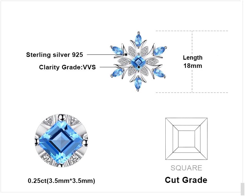 JewelryPalace Snowflake Flower Genuine Swiss Blue Topaz Necklace for Women, 14k Gold Plated 925 Sterling Silver Necklaces for Women, Gemstones Birthstone Statement Pendant Necklace, 18 Inch Box chain - Image 2