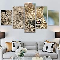 SIGNWIN 5 Panel Canvas Wall Art Animals Cheetah Closeup Contemporary Expressive Modern Artwork for Home Decorations Ready to Hang - 60