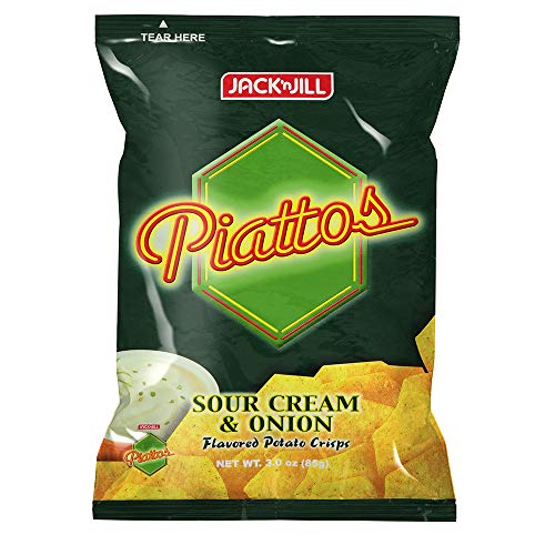 Jack'n Jill Piattos Potato Crisps - Potato Chip Snacks with Sour Cream & Onion Flavor, 3 Oz (85g), 2 Pack
