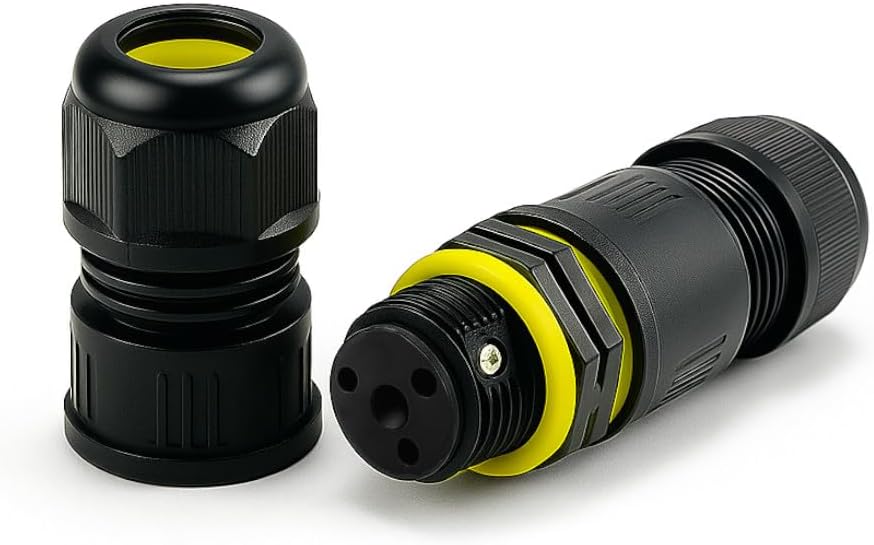 ANGSTROM 3-Core Waterproof Electrical Connector | IP68 Cable Joiner for Outdoor Lighting, Fountain Pumps, and Extension Cord Splicing | M16 Size Fits Wires 18-12AWG (10-Pack)