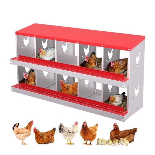 Nesting Boxes for Chickens 6/8/10-Hole Galvanized Steel Chicken Nesting Boxes for Laying Eggs with Egg Rollaway System to Protect Eggs Easy Egg Collection for Chicken Coop Backyard Farm