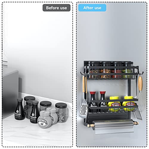 Misounda Magnetic Spice Rack For Refrigerator, 2-Layer Pack Magnetic Shelf For Refrigerator And Microwave Oven, Magnetic Rack, Space Saving Kitchen Refrigerator Shelves #TOP2