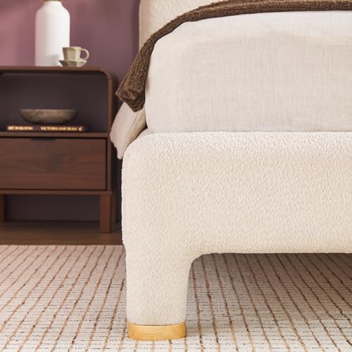 Walker Edison Chantelle Modern Curved Upholstered King Bed, King Size, Ivory Boucle by Walker Edison - Image 5