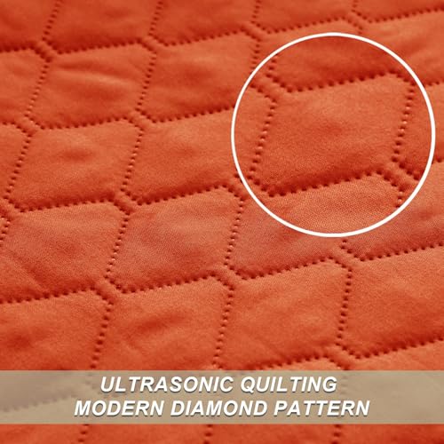 Exclusivo Mezcla Reversible King Size Quilt Bedding Set with Pillow Shams, Lightweight Quilts King Size, Soft Bedspreads Bed Coverlets for All Seasons - (Burnt Orange, 104"x96")