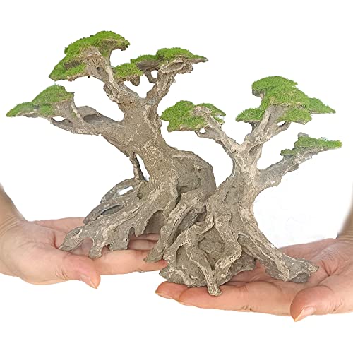 image for Novelsite Fish Tank Decor- Bonsai Trees with Faux Moss- Aquarium Rocks