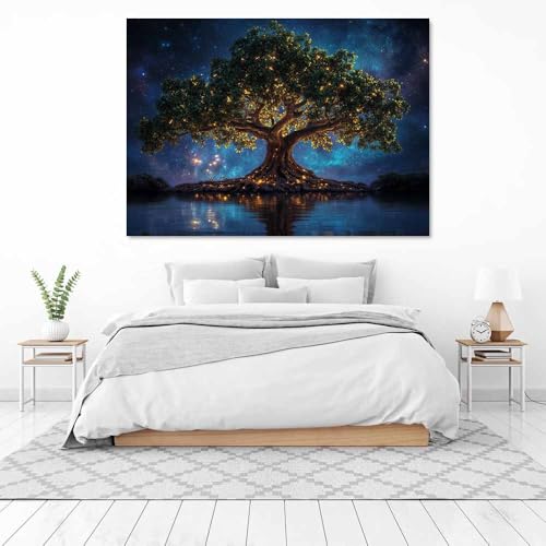 Impression Sur Toile Arbre de la vie Tableau Vert pour Grand Mur Vide 60x90cm - 3
