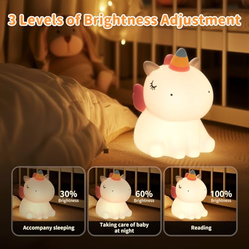 YISSVIC Kids Unicorn Baby Night Light Rechargeable 7 Colors Soft Silicone with Timer for Girls Cute Room Decor - Image 4