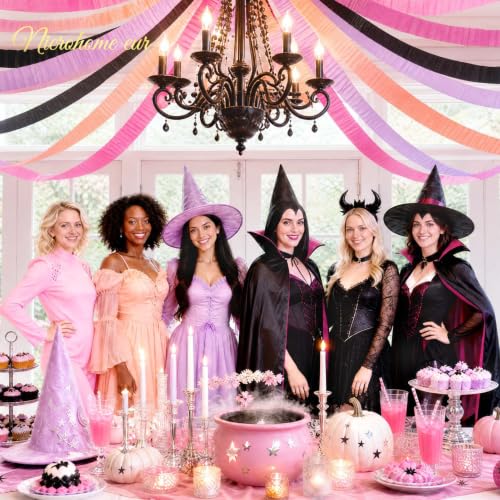 Image of NICROHOME EUR Pastel Pink Halloween Party Crepe Paper Streamers 5 Rolls