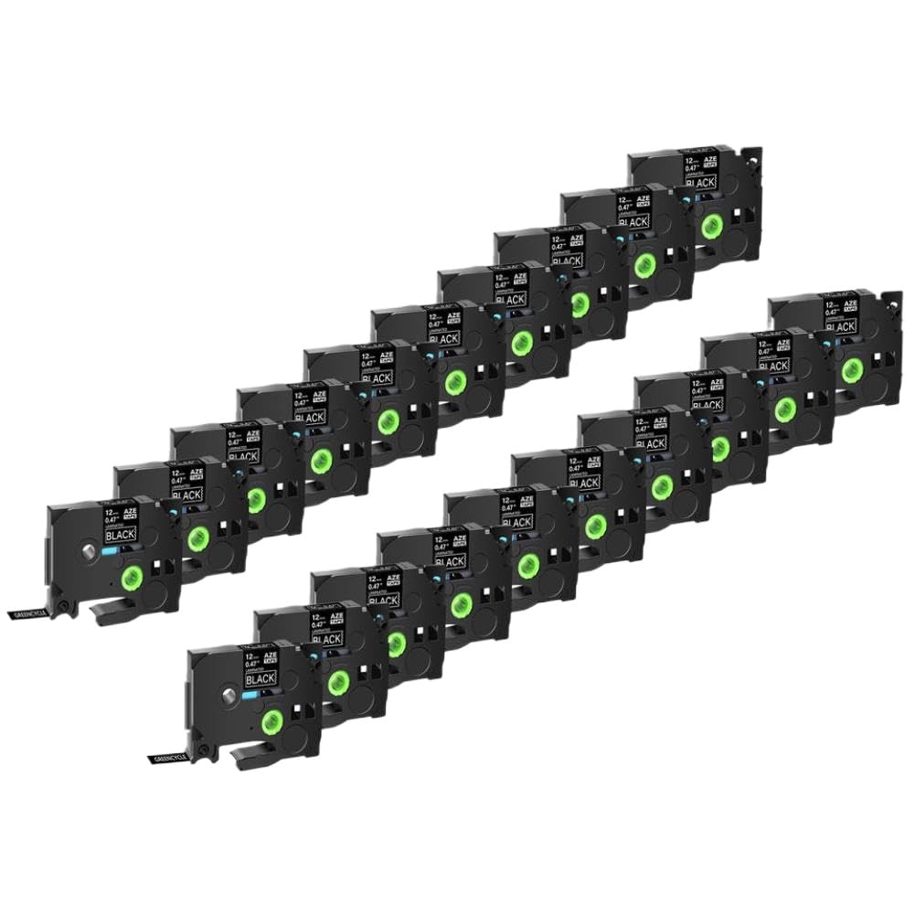 Etikettenband kompatibel mit PT-D210 H100 H110 5/10/20PK 6/9/12/18/24 mm Weiß auf Schwarz TZe 315 TZ-335(20PK White on Black)