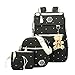 YOUJIA 5 Pcs Sets de útiles Escolares para Adolescentes, Ocio Colegio Mochila + Bolsos Bandolera + Estuches + Cartera + Colgante de Oso de Peluche (Negro)