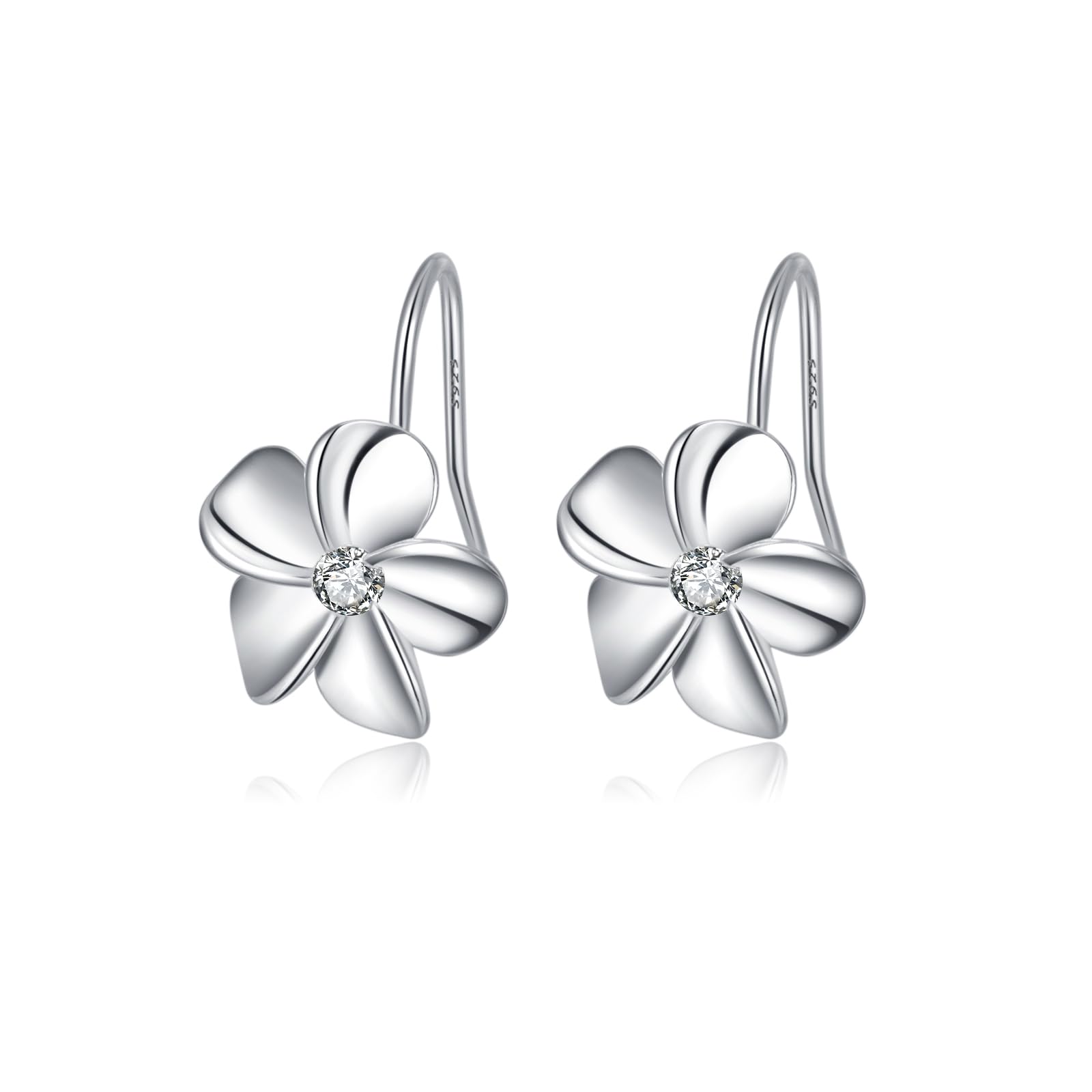 Reffeer Solid 925 Sterling Silver Hawaiian Plumeria Flower Drop Earrings for Women Teen Girls CZ Flower Drop Earrings Dangle
