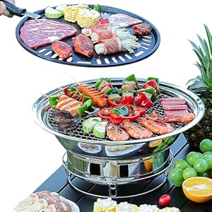 PHOJEWI Korean BBQ Grill Charcoal, Small Charcoal Grill 13.7 Inches Portable Grill Stainless Steel Barbecue Grill Tabletop kbbq grill Outdoor Indoor Camping