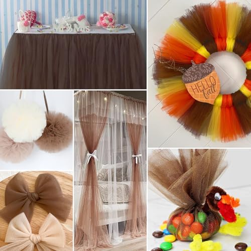Image of Mocha Mousse Tulle Fabric Rolls 54 Inch by 10 Yards Fabric Tulle Bolt for Wedding Christmas Decorations Gift Wrapping DIY Tutu Baby Shower Table Skirt Birthday Party Craft Supplies