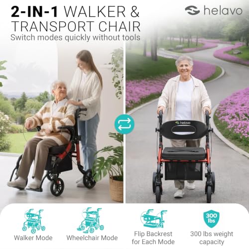 Image of Helavo Wide 2 in 1 Walker Wheelchair Combo, All Terrain 10 inch Wheels