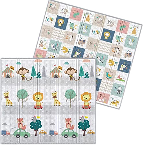 UBABY - Alfombra de Juegos Bebés Reversible - Acolchada y Plegable - Colchoneta Actividades - Alfombra Infantil - Antideslizante, Impermeable, Extragrande, León + Letras - Medidas: 200x180x1cm