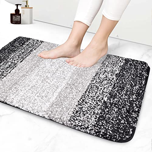 Buicare Tapis de Bain Absorbant Antidrapant, Tapis de Salle de Bain Doux Lavable en Machine, Tapis Poils Longs en Microfibre Moelleux pour Salle de Bain, Sol de Douche, Baignoire, 50 x 80 cm, Noir