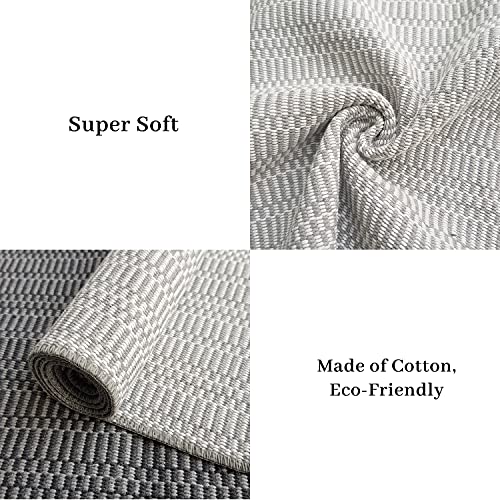 Iohouze Boho Kitchen Runner Rug -2'X8' Cotton Woven Indoor Outdoor Carpet Rugs Mats,Light Grey Runners For Hallways, Machine Washable Runner Rug For Kitchen Bedroom Living Room Laundry Entryway #TOP3