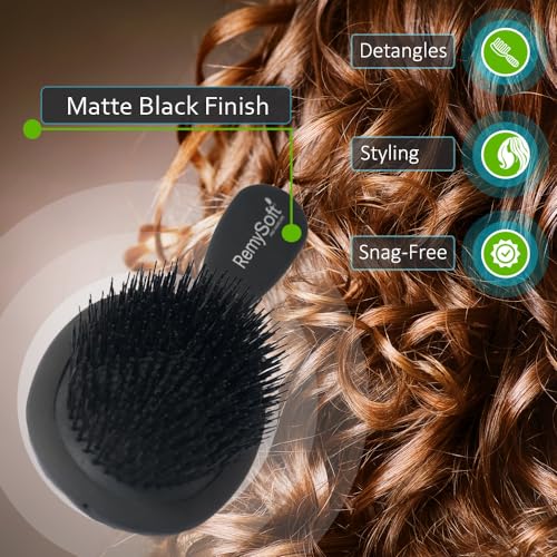 RemySoft Beauty & Opulence Boar Bristle Brush - Safe For Hair Extensions, Weaves and Wigs