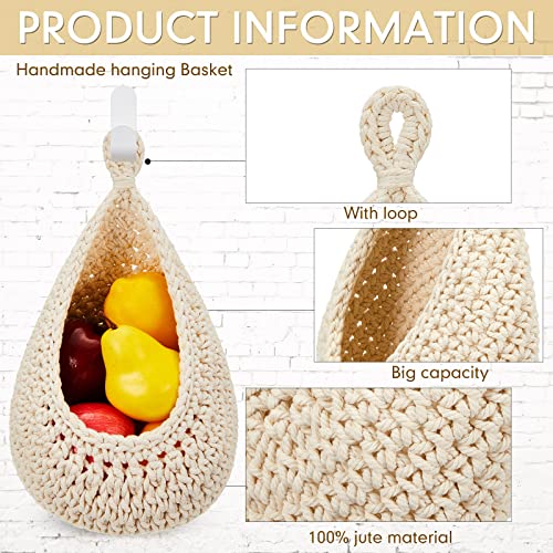Image of Honeydak 3 Hanging Baskets, White, Teardrop, Cotton Rope
