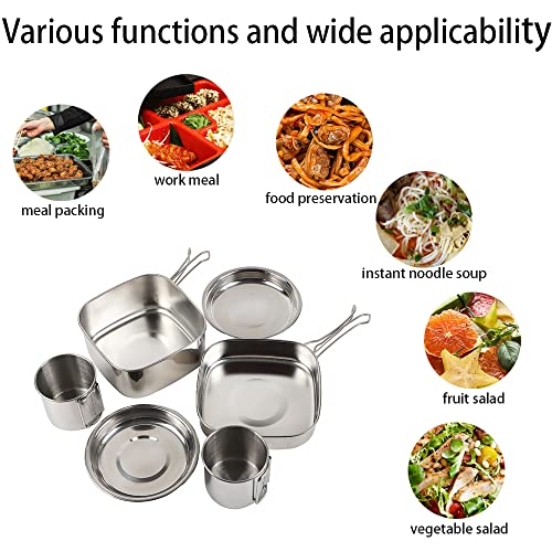 6Pcs Portable Camping Cookware Mess Kit For Camping 2 Person Stainless Steel Compact Camping Cooking Set Lightweight Backpacking Cook Set For Camping&Hiking #TOP5