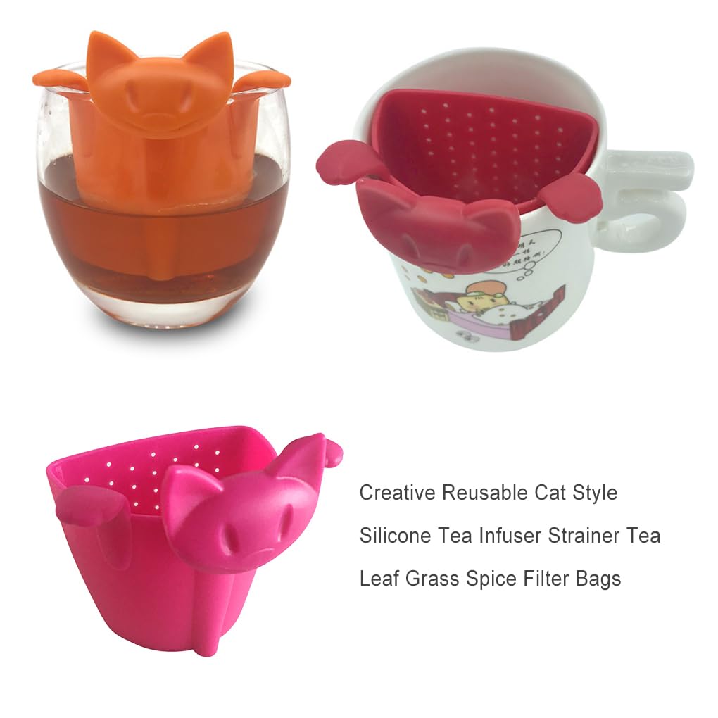 Lot de 10 infuseurs à thé réutilisables en forme de chat - Motif dessin animé - Passoire mignonne - Accessoires à suspendre - Rose rouge