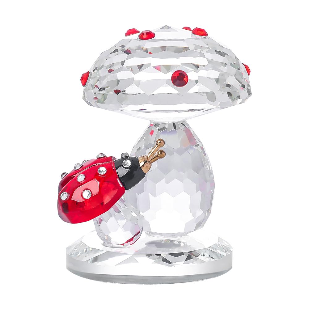 KSHS Idyllic Crystal Ladybug on Mushroom Figurine Statues Home Table Decoration Collectible Figurine, Christmas Birthday Gifts