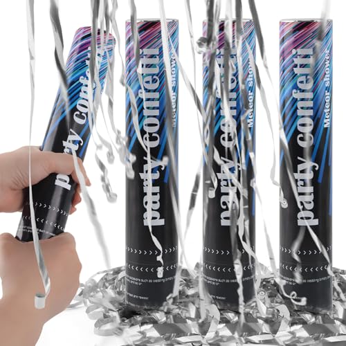 SilverChry Cannone Spara Coriandoli *4pcs, Tubo Spara Coriandoli Festa, Coriandoli Cannoni Popper, Tubi Coriandoli Compleanno, Cannoni Coriandoli Matrimonio, Sparacoriandoli per Laurea Tubo (Argento)