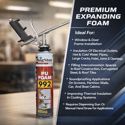 Image of Kingston Multipurpose Expandable PU Foam Insulation Sealant Spray for Window, Tile, Door, AC Gaps & HVAC Applications, 750 ml - 1Pc + 1Pc Straw