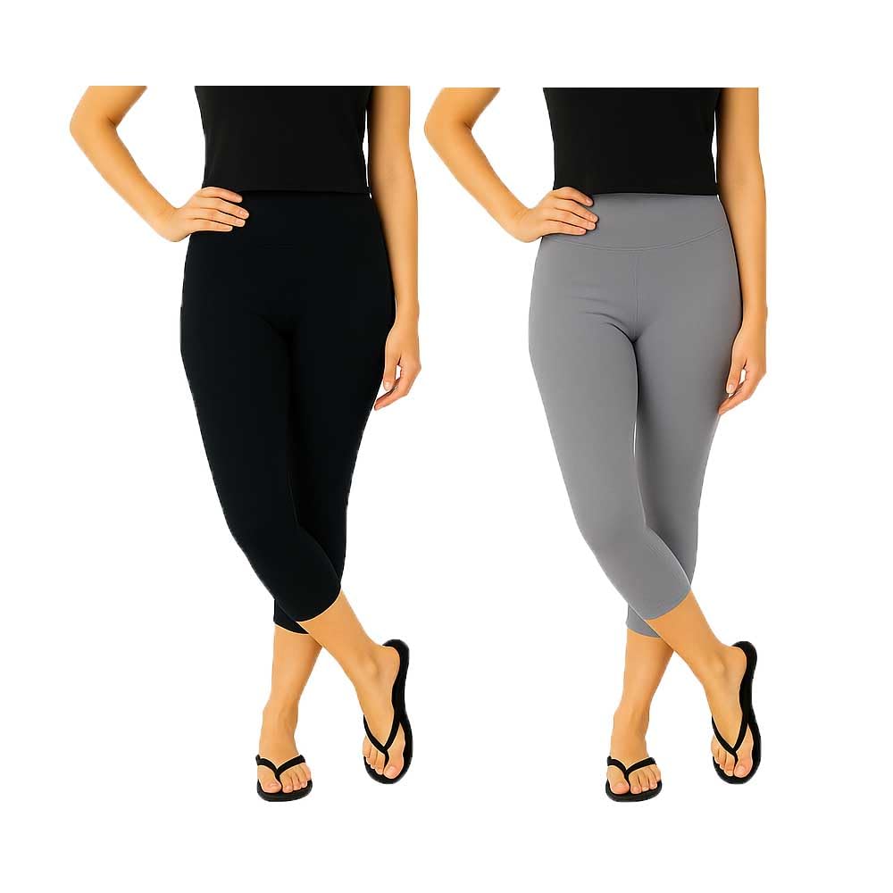 Women’s Casual Solid Regular Fit Bottom Wear Plain 3/4th Capri For Women (2Pack) Black, Grey-picture-54