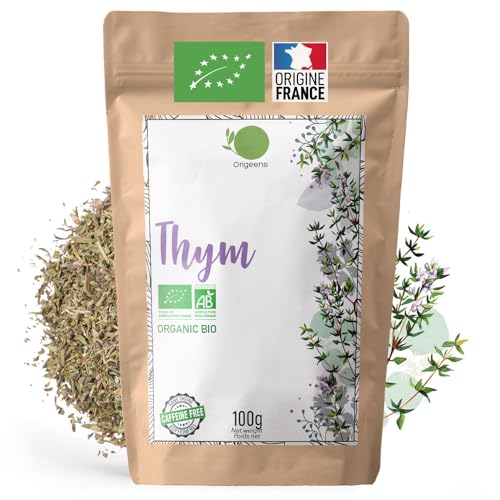 ORIGEENS THYM BIO Origine France 100g | Feuilles de Thym séché pour Tisane contre la toux et pour la Cuisine | TISANE Thym Bio