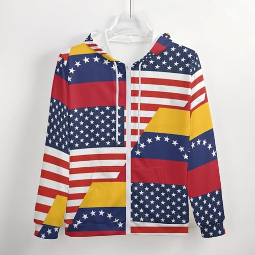 U.S. Venezuela Flag Men's Hoodie Zippered Up Casual Sweatshirts Lightweight Jacket Fall Winter Coat3