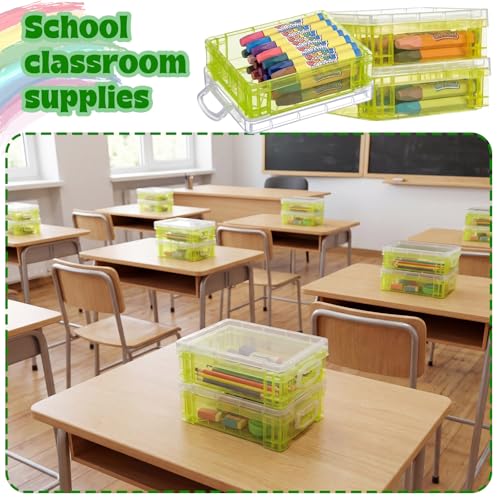 Image of Suzile 40 Pcs Plastic Crayon Boxes Holds 24 Crayon with Snap Lid Storage Container Clear Stackable Case for School Office Classroom Supplies Pen Pencil Craft(Green)