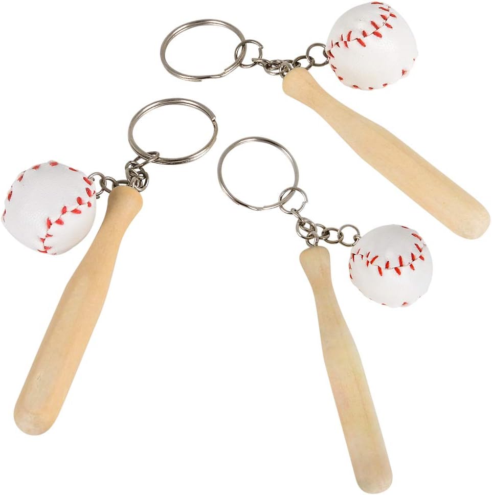 Baseball & Wooden Bat Keychains, 3-Inch, Pack of 12