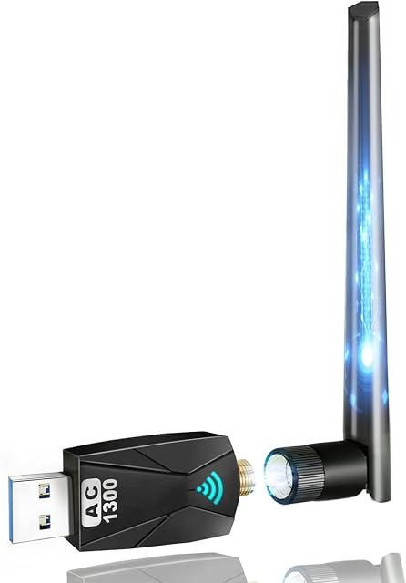 1300Mbps WiFi Dongle for PC: 5.8G/2.4G Dual Band USB WiFi Adapter for Desktop PC, USB 3.0 PC WiFi Adapter, 802.11ac WiFi USB, 5dBi WiFi Antenna USB WiFi Dongle for Windows XP/Vista/10/8/7/Mac