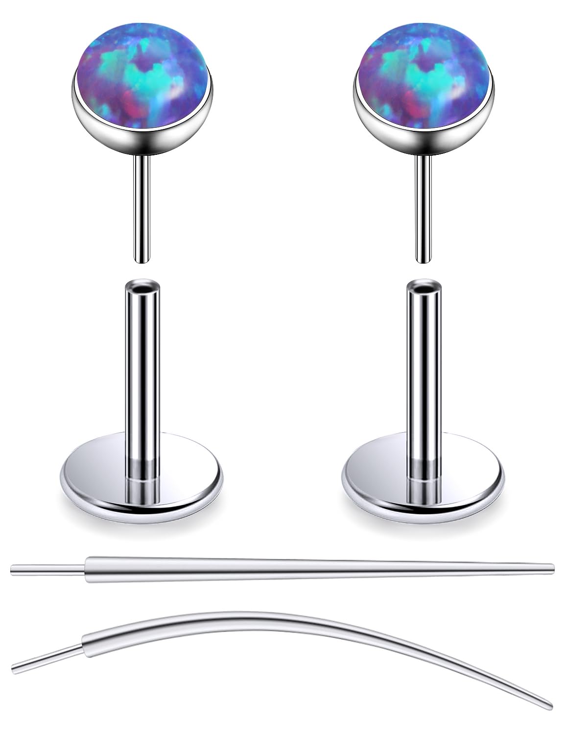 F136 Titanium 20/18/16G Wireless Flat Back Multicolor Opal Stud Earrings Nose Rings Lip Labret Medusa Monroe Piercing Jewelry with Taper for Women Men-image-46