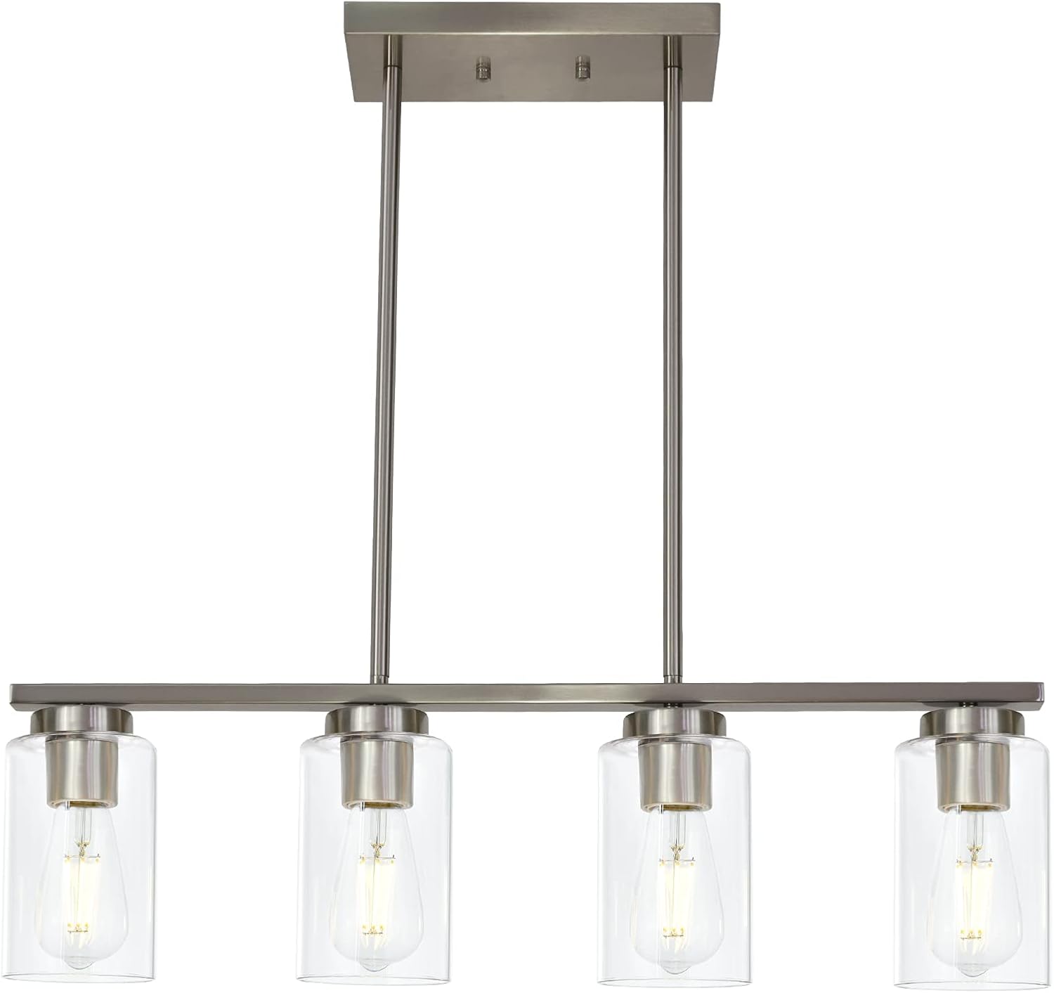TODOLUZ Modern Kitchen Island Light with Clear Glass Shades, 4-Lights Hanging Lighting Fixtures in Brushed Nickel for Dining Room