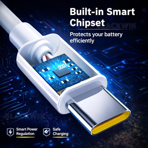 Image of Blackwik 100W Support SuperVOOC /SuperDart USB to Type C Fast Charging Cable Compatible with Realme 12 Pro+, 11 Pro+, 11, 10, 9 Pro, Narzo 60 Series, XT (65W Dart Support, White, Durable)