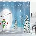 Ambesonne Christmas Shower Curtain, Jolly Snowman Under Full Moon Waving to Santa Claus with Reindeer Sleigh Kids, Fabric Bathroom Decor Set with Hooks, 70 Inches, White Blue