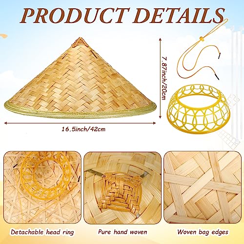 Image of Henoyso Traditional Chinese Rice Bamboo Hat Asian Straw Vietnamese Bamboo Hat for Women Men Wedding Outdoor, 16.5 Inches
