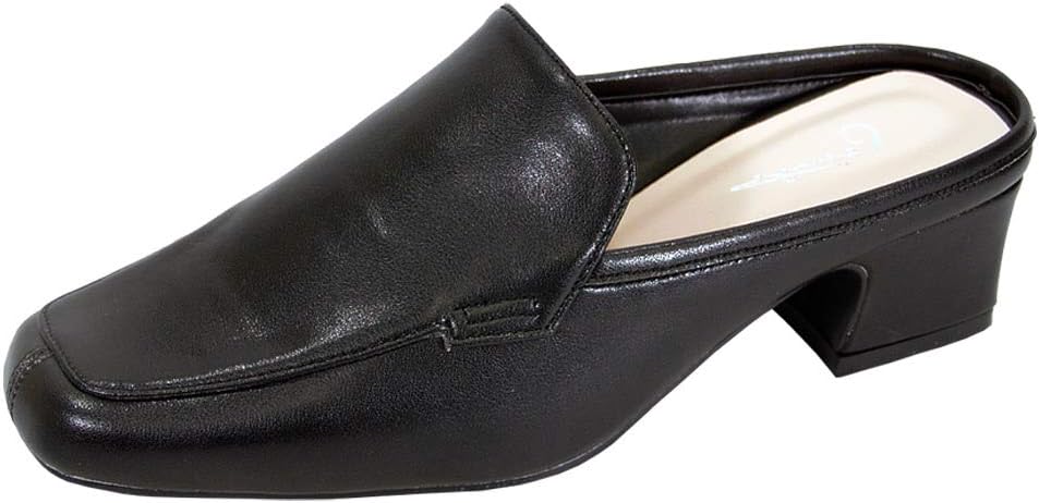 Peerage Jackie (LC9045) Women's Wide Width Comfort Casual Leather Mules Black 9