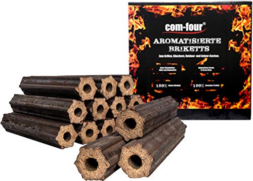 com-four® Briquetas de carbón de 10 kg Hechas de Madera de Manzana, carbón de Madera 100% Natural para ahumadores, pellets y Parrillas (10 kg - briquetas con Sabor)