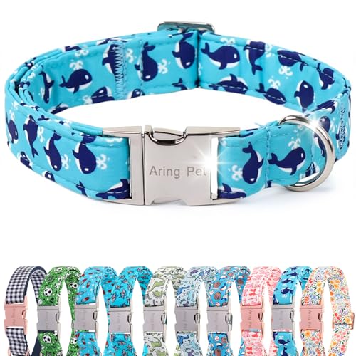 Image of ARING PET Summer Dog Collar for Small Medium Large Boy Dogs-Blue Whale S | Cute Male Heavy Duty Pet Collars with Metal Buckle for XS S M L XL Dogs, for Beach Trips Lake Camping Seaside Walk Photoshoot