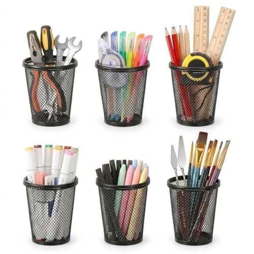 Yeustkony 6 Pack Pegboard Cups with Ring Hooks, Metal Pegboard Organizer Accessories, Multipurpose Pencil Holder Bin for Garage, Workbench, Office, Craft Room, Black by Yeustkony - Image 7